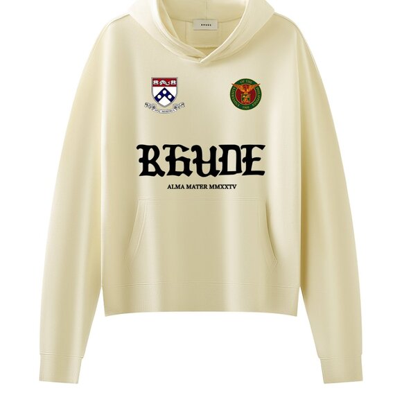 Rhude Beige Deo Juvante Monaco Graphic Print Hoodie - Picture 1 of 8